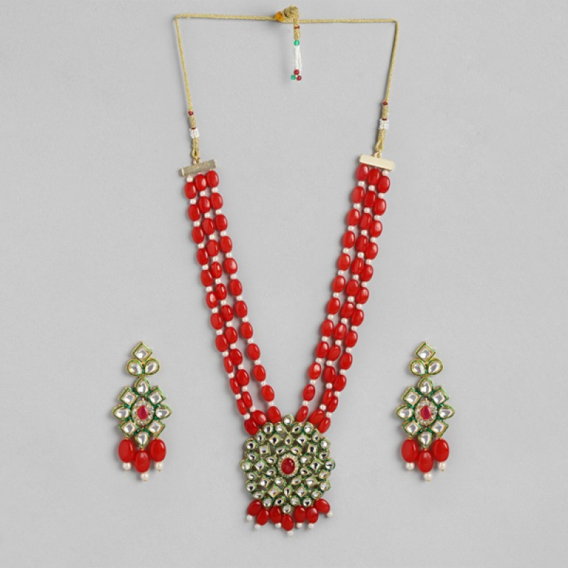 Gold-Plated Artificial Beads & Stones Jewellery Set