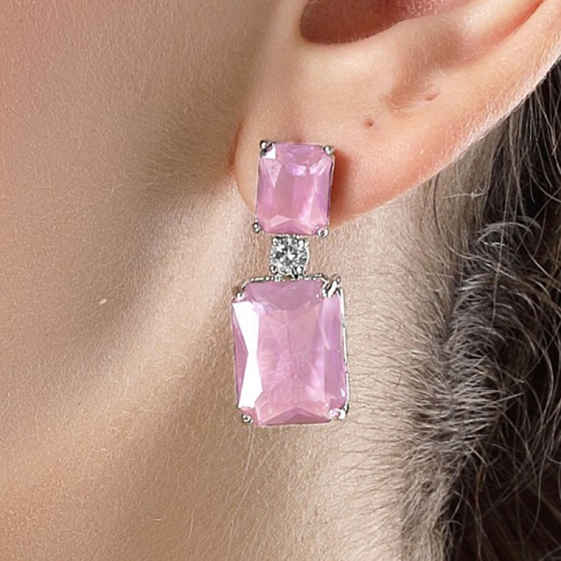 Silver-Plated Diamond Studded Contemporary Drop Earrings